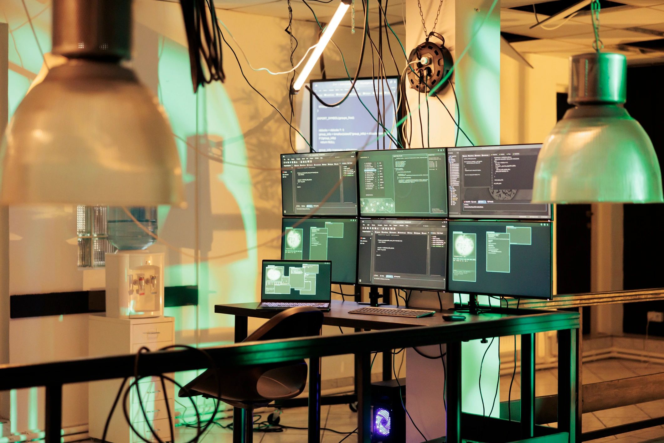 Cybersecurity screens representing secure business systems